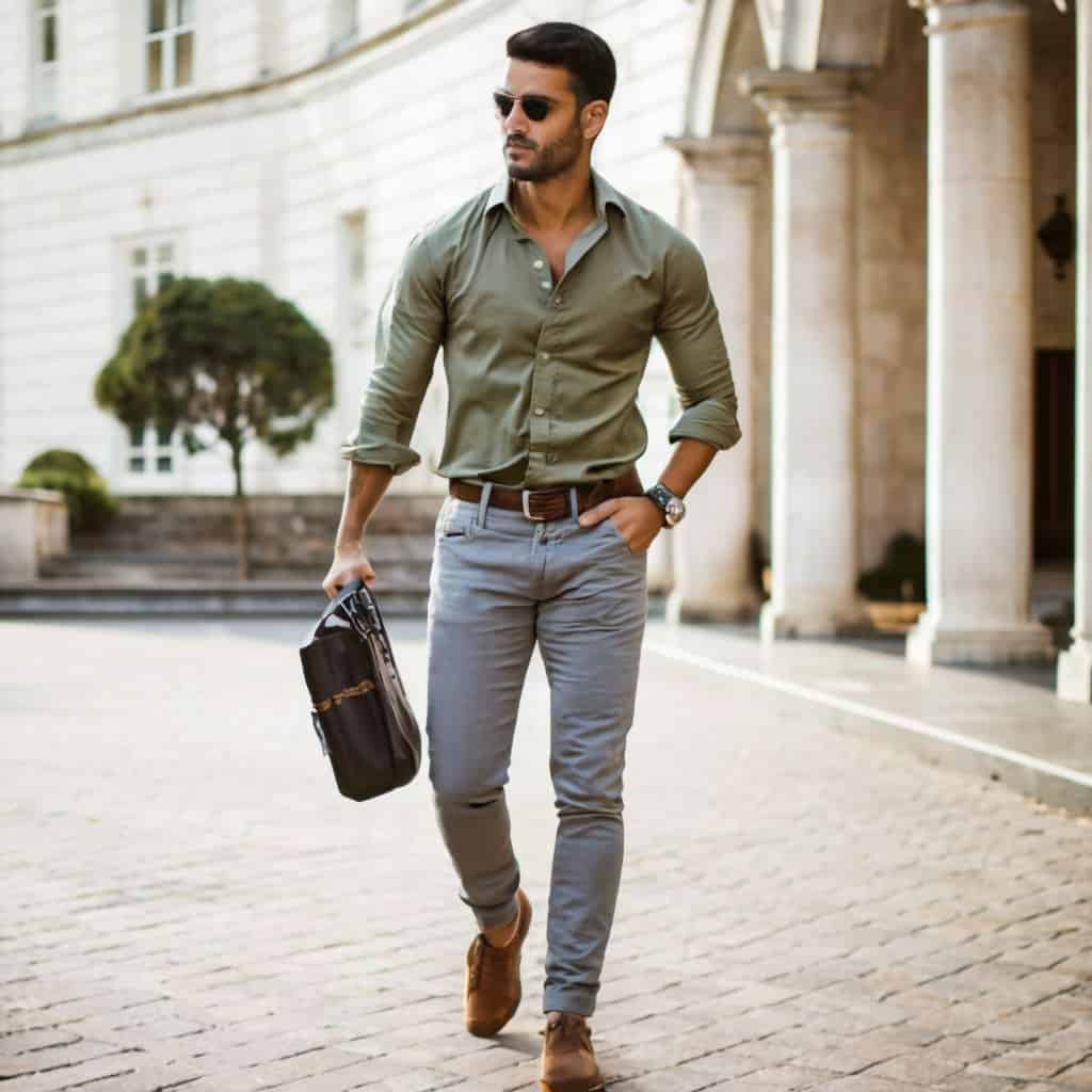 Pastel green t-shirts or kurtas with dark colored jeans/bottoms also look smart.